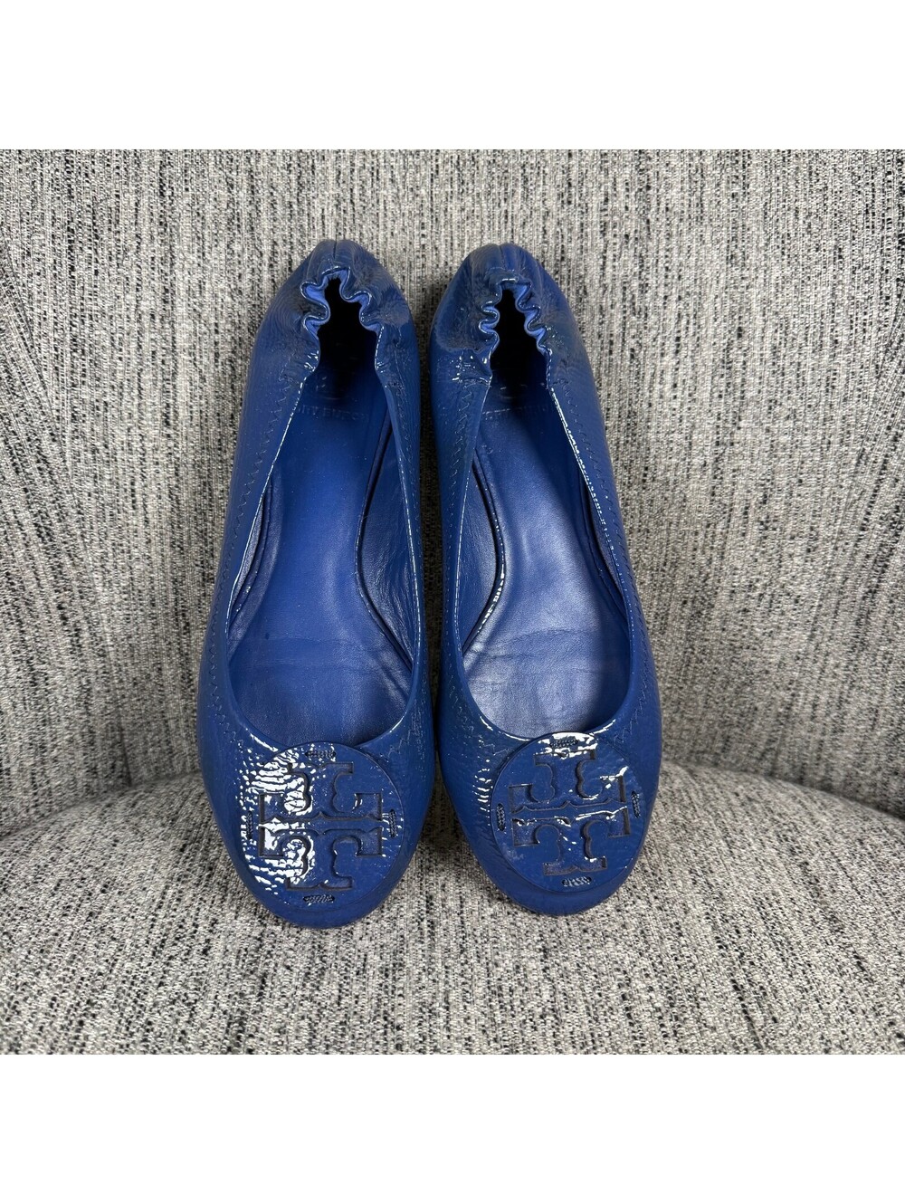 Tory Burch Reva Blue Patent Leather Ballet Flats Logo Shoes Womens Size 8.5 - Picture 4 of 11